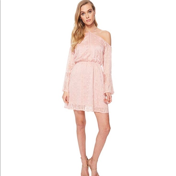 J.O.A COLD SHOULDER PINK SILK DRESS XS - Picture 1 of 6